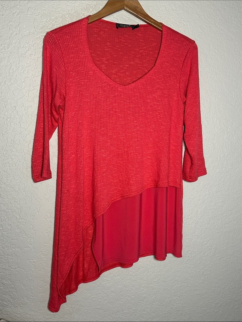 Sympli Asymmetrical Tunic Top Coral Orange Diagonal Summer Vacation Resortwear